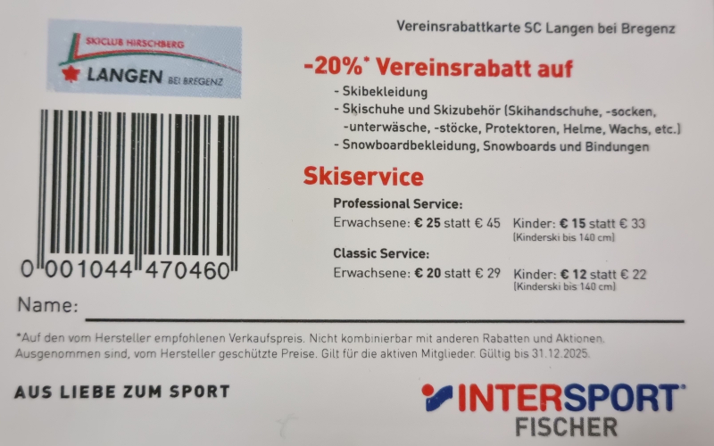 Info: Vereinsrabatt INTERSPORT Fischer für 2023-2025