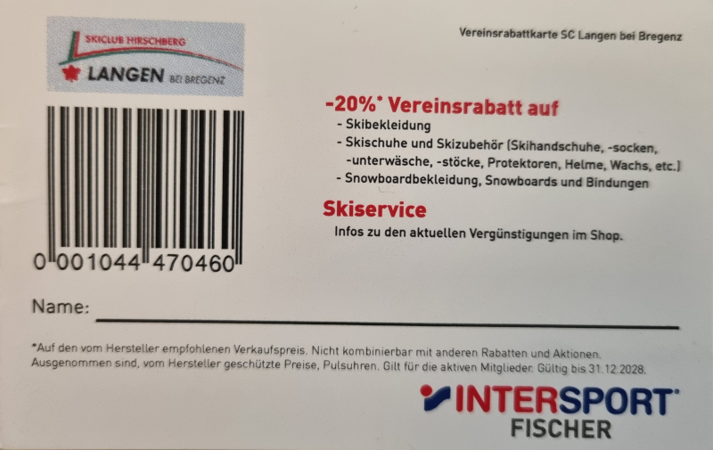 Info: Vereinsrabatt INTERSPORT Fischer für 2025-2028